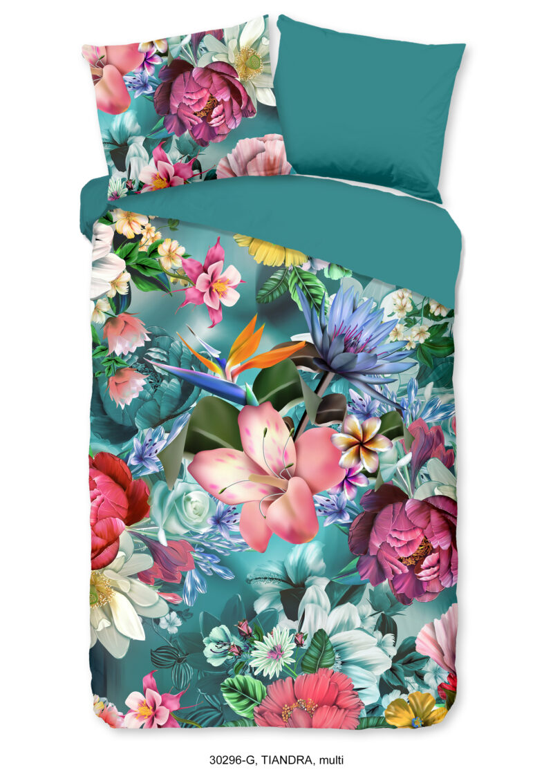 Good Morning Dekbedovertrek "bloemen" - Petrol - (140x200/220 cm) - Katoen