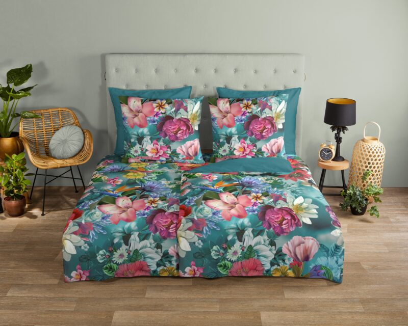 Good Morning Katoenen dekbedovertrek  "Tiandra" - Petrol