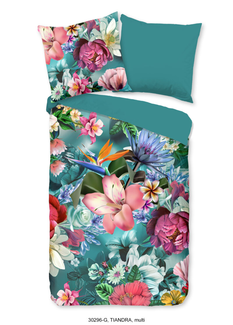 Good Morning Dekbedovertrek "bloemen" - Petrol - (200x200 cm) - Katoen