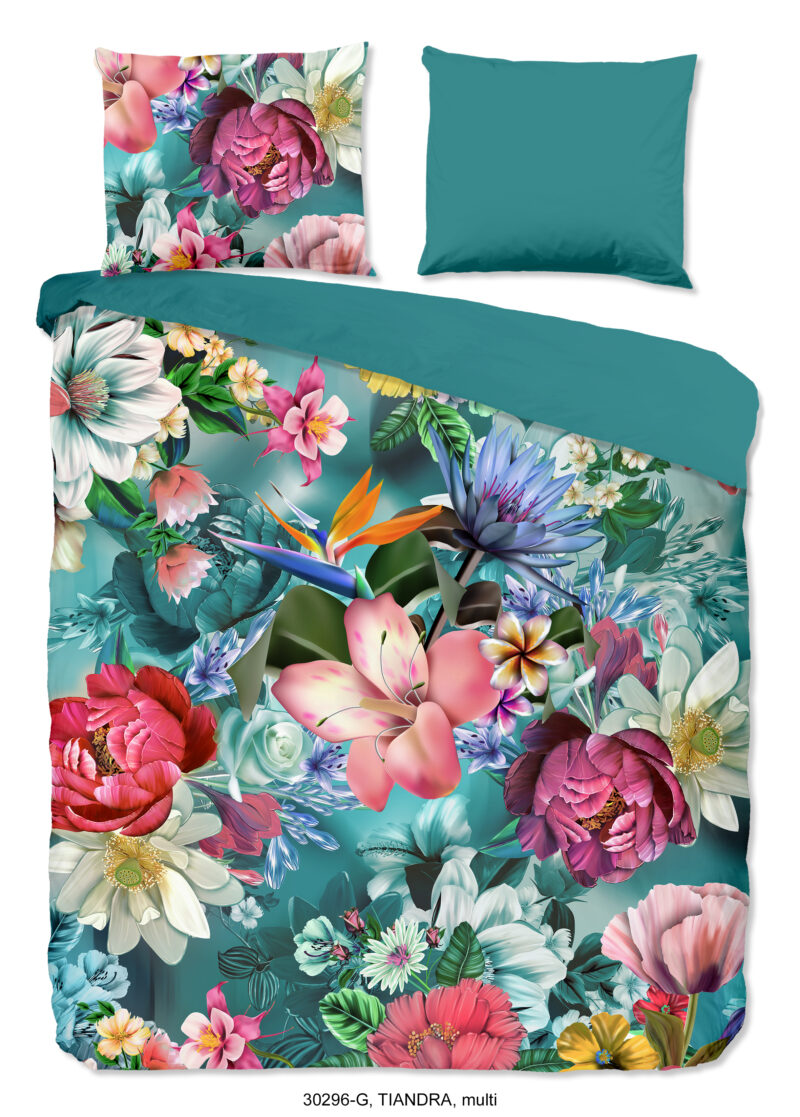 Good Morning Dekbedovertrek "bloemen" - Petrol - (240x200/220 cm) - Katoen