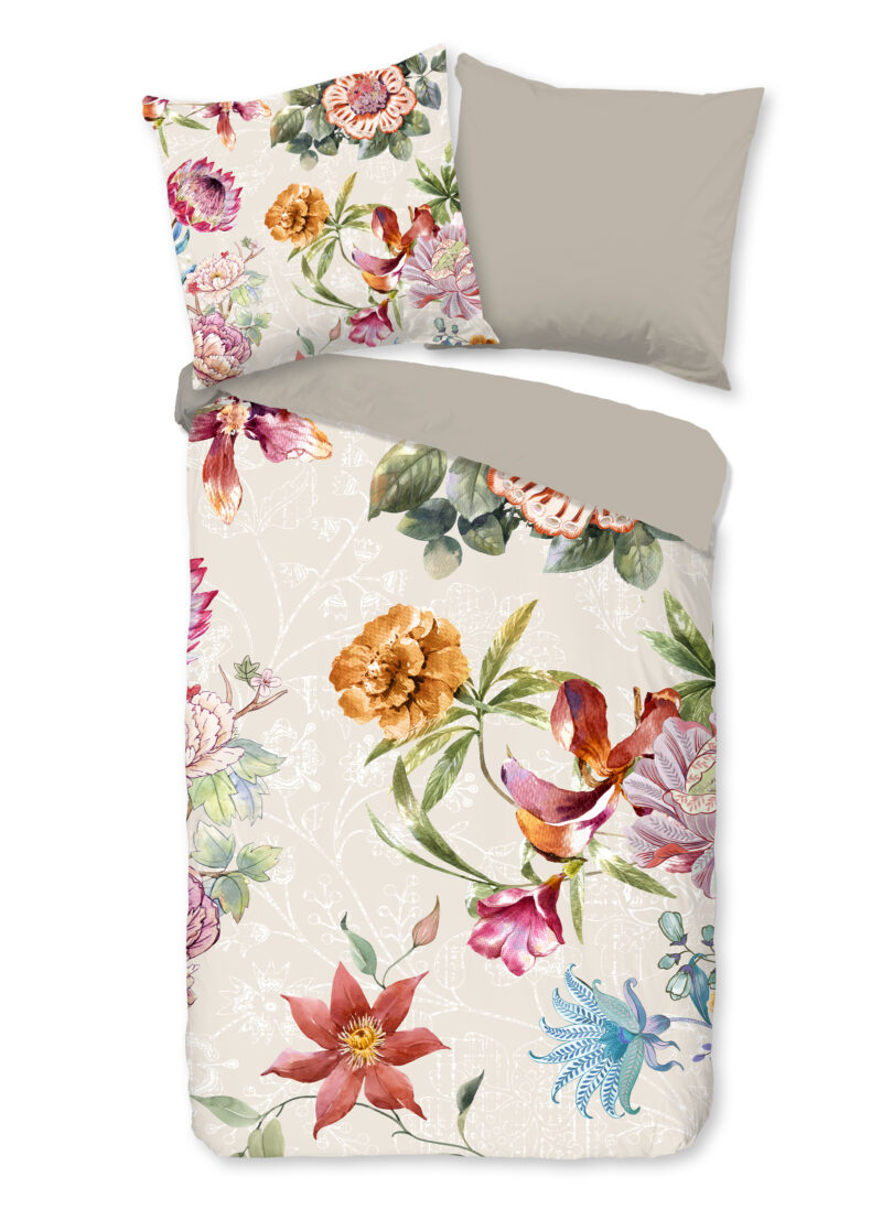 Good Morning Dekbedovertrek "bloemen" - Zand - (135x200 cm) - Katoen