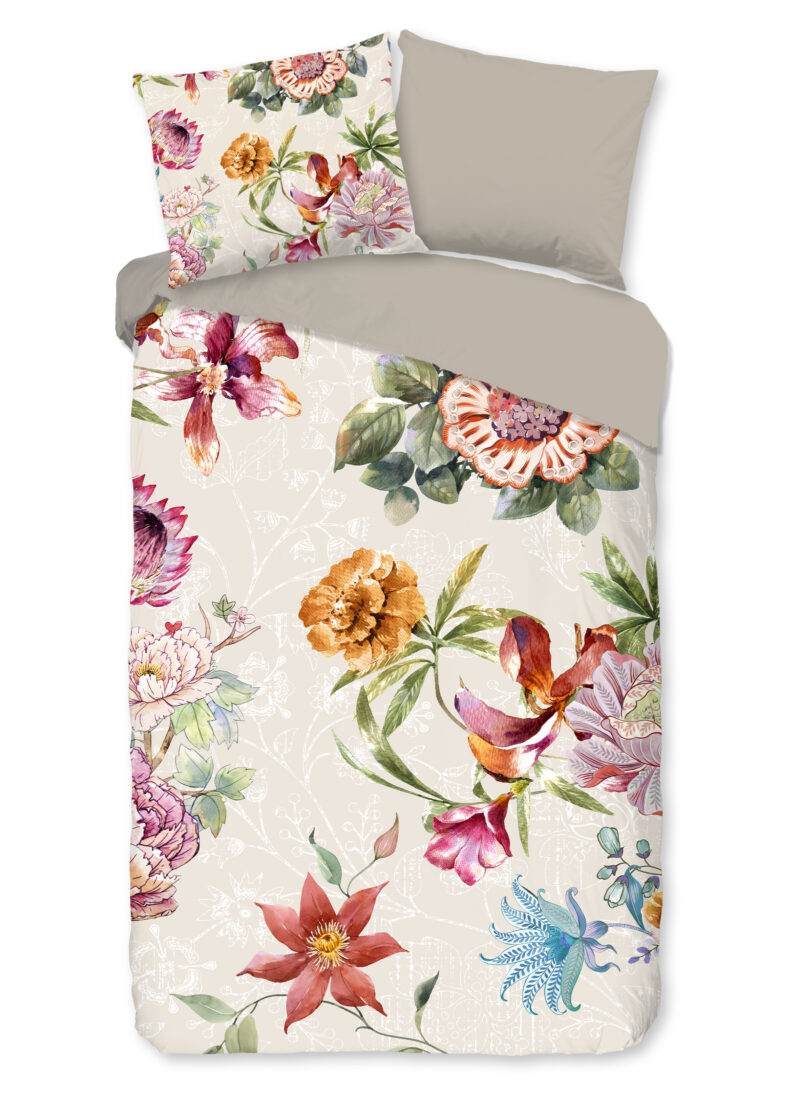 Good Morning Dekbedovertrek "bloemen" - Zand - (140x200/220 cm) - Katoen