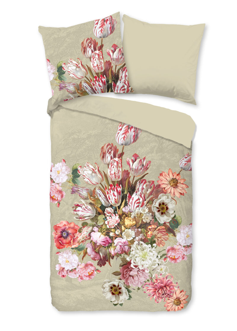 Good Morning Dekbedovertrek "bloemen" - Zand - (140x200/220 cm) - Katoen