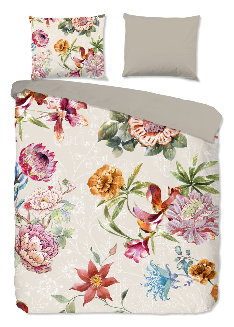 Good Morning Dekbedovertrek "bloemen" - Zand - (200x200/220 cm) - Katoen