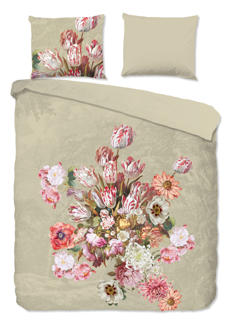 Good Morning Dekbedovertrek "bloemen" - Zand - (200x200/220 cm) - Katoen