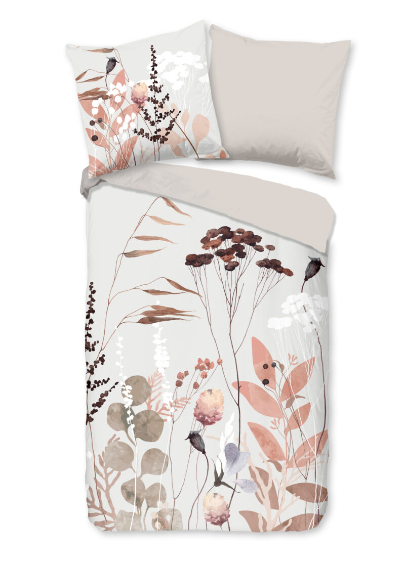Good Morning Dekbedovertrek "bloemen en bladeren" - Grijs - (135x200 cm) - Katoen