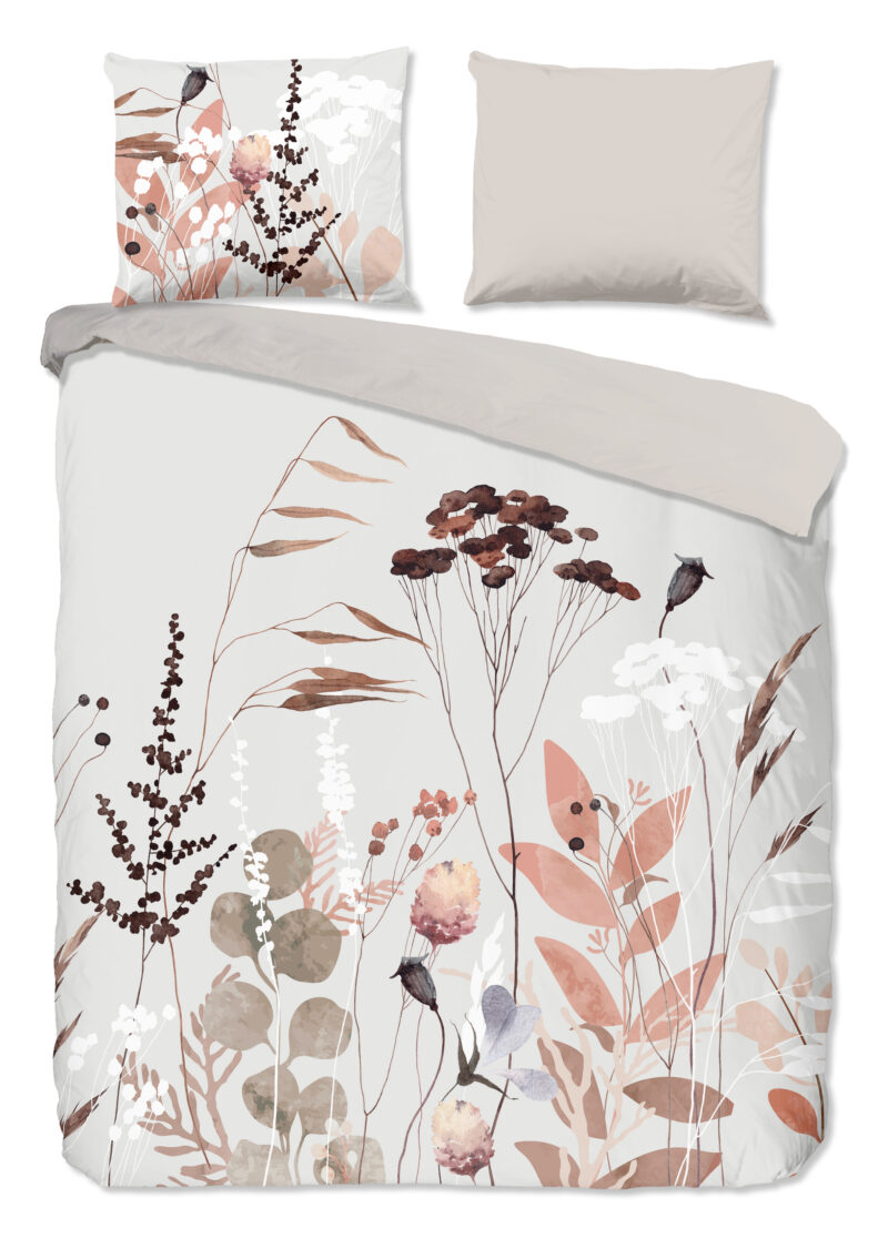 Good Morning Dekbedovertrek "bloemen en bladeren" - Grijs - (200x200/220 cm) - Katoen