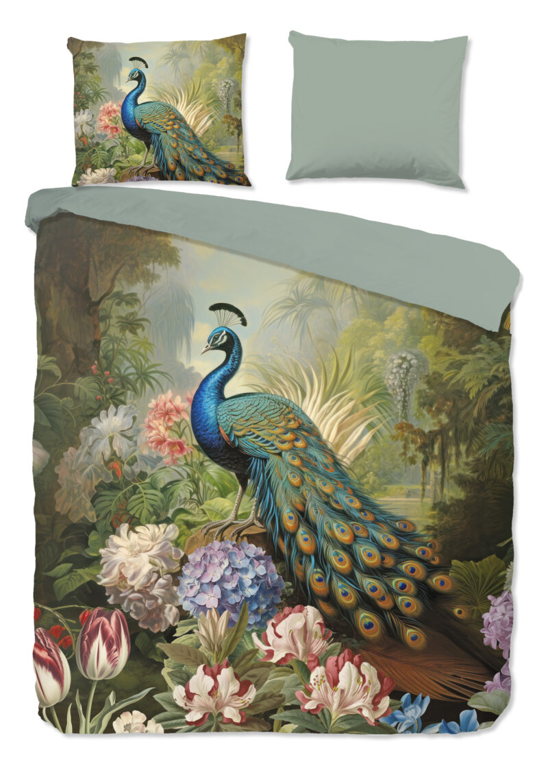 Good Morning Dekbedovertrek "bloemen en pauw" - Multi - (200x200/220 cm) - Katoen