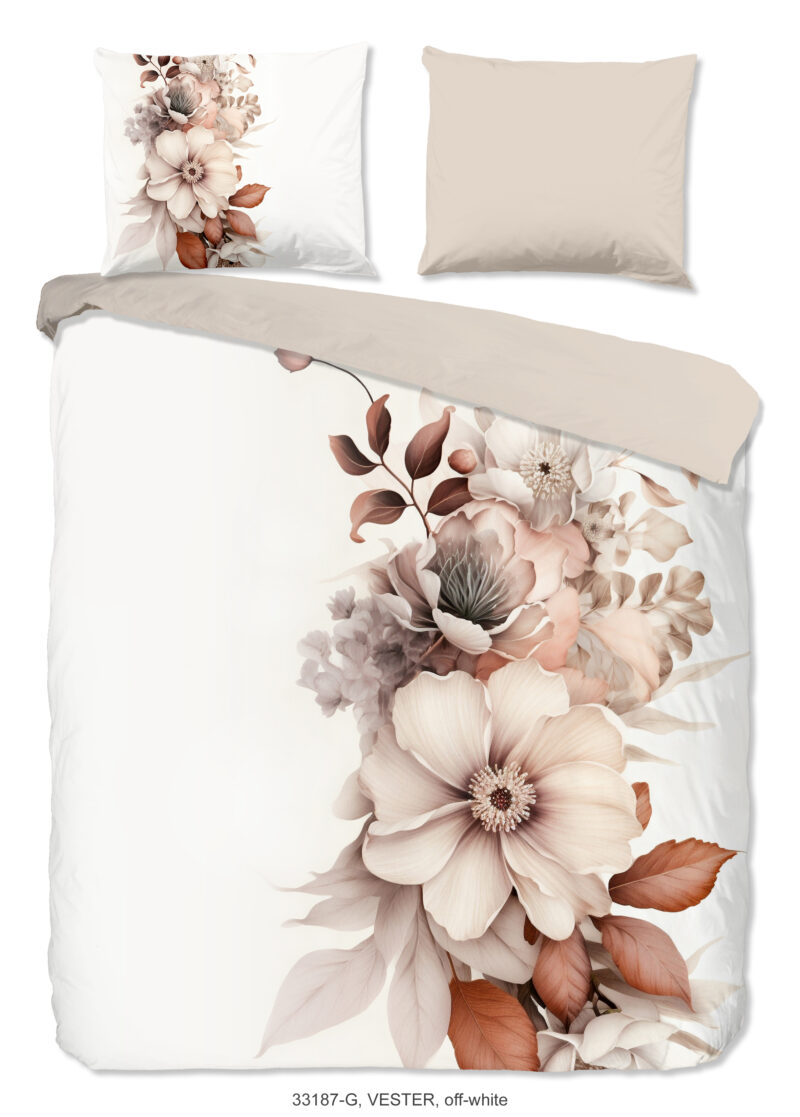 Good Morning Dekbedovertrek "bloemen/ rustig" - Ecru - (200x200/220 cm) - Katoen
