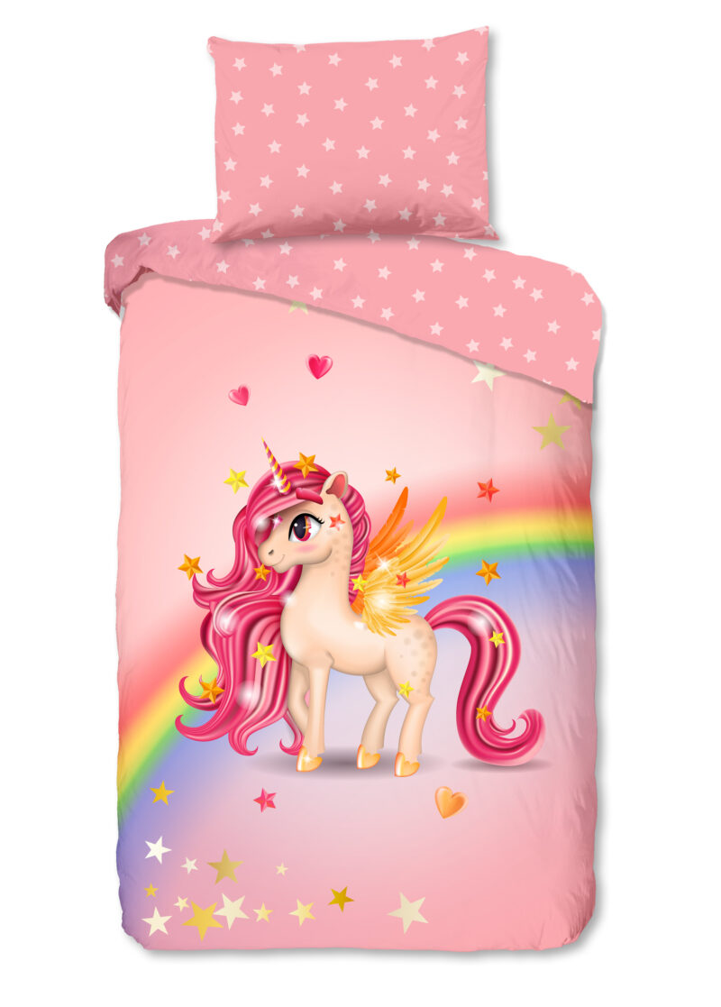 Good Morning Dekbedovertrek "eenhoorn met regenboog" - Multi - (140x200 cm) - Katoen