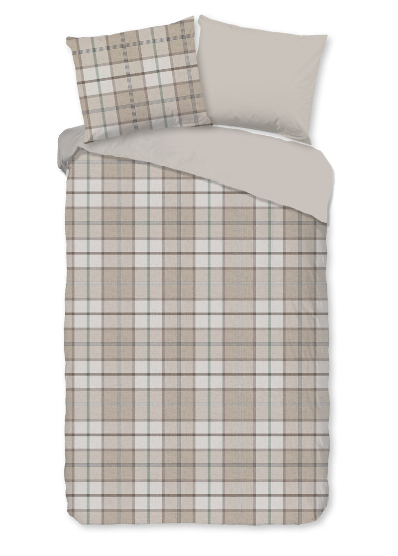 Good Morning Dekbedovertrek "geruite print" - Zand - (140x200/220 cm) - Katoen Flanel