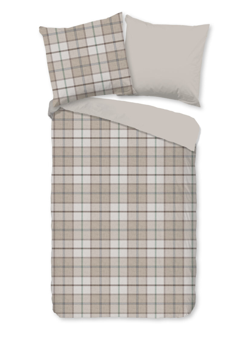 Good Morning Dekbedovertrek "geruite print" - Zand - (155x220 cm) - Katoen Flanel