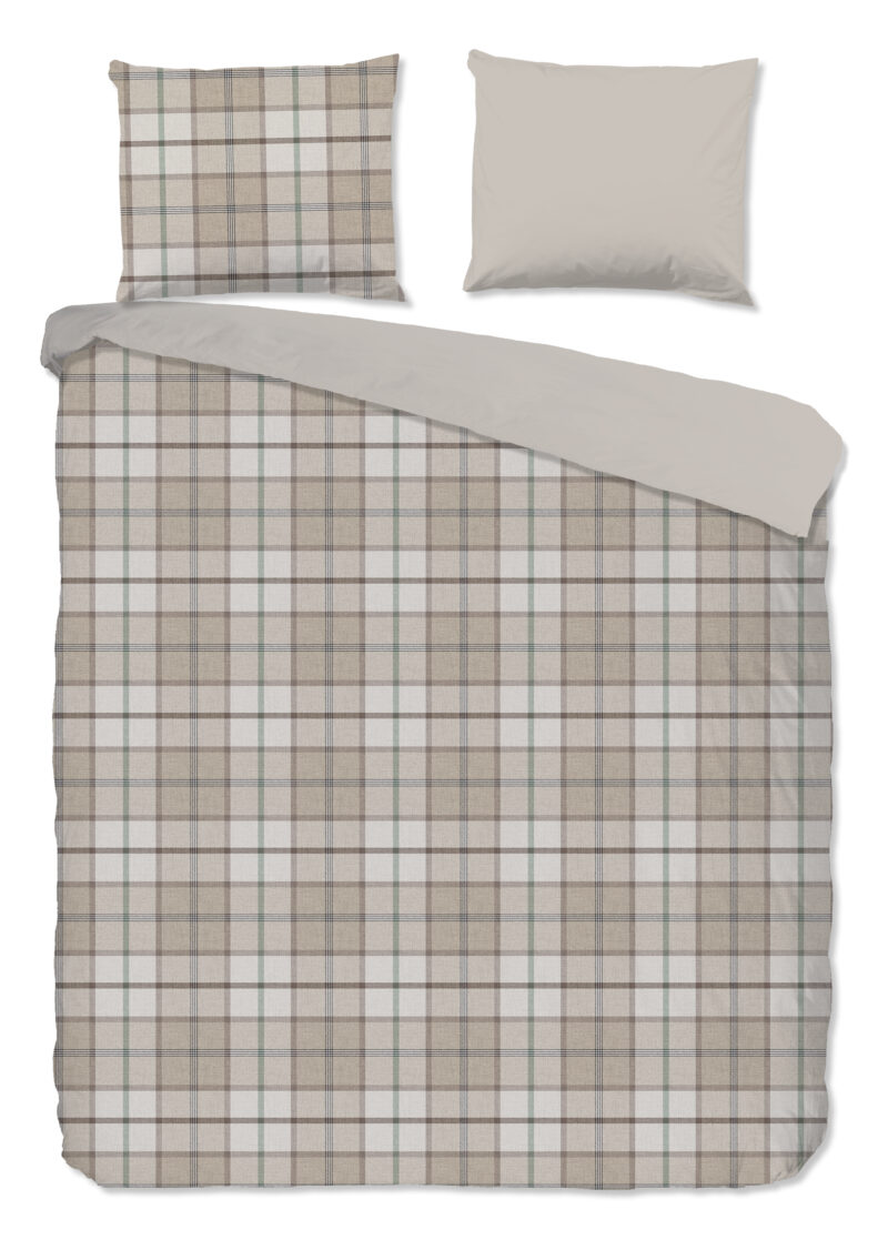 Good Morning Dekbedovertrek "geruite print" - Zand - (260x200/220 cm) - Katoen Flanel