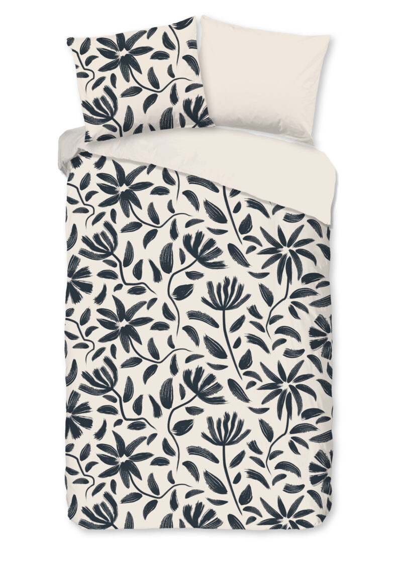 Good Morning Dekbedovertrek "getekende bloemen" - Wit - (140x200/220 cm) - Katoen