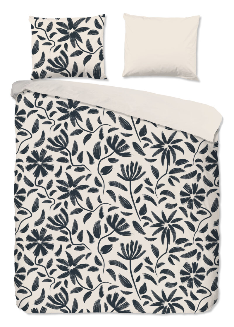 Good Morning Dekbedovertrek "getekende bloemen" - Wit - (200x200/220 cm) - Katoen