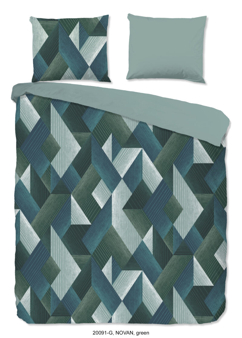 Good Morning Dekbedovertrek "grafische print" - Groen - (200x200/220 cm) - Katoen