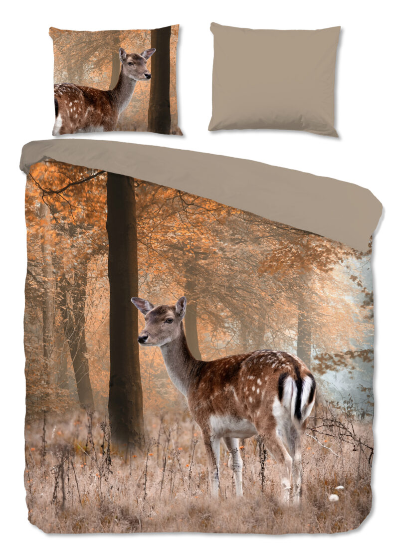 Good Morning Dekbedovertrek "hert in het bos" - Bruin - (240x200/220 cm) - Katoen