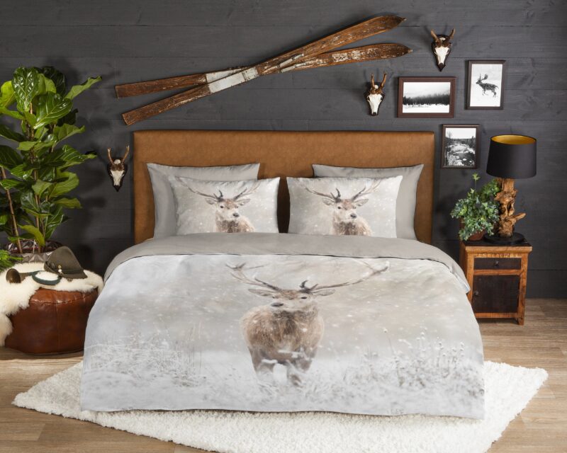 Good Morning Flanellen dekbedovertrek  "Snowydeer" - Zand