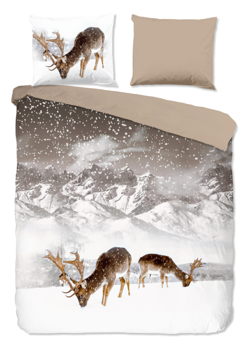 Good Morning Dekbedovertrek "herten in winterlandschap" - Zand - (200x200/220 cm) - Katoen Flanel