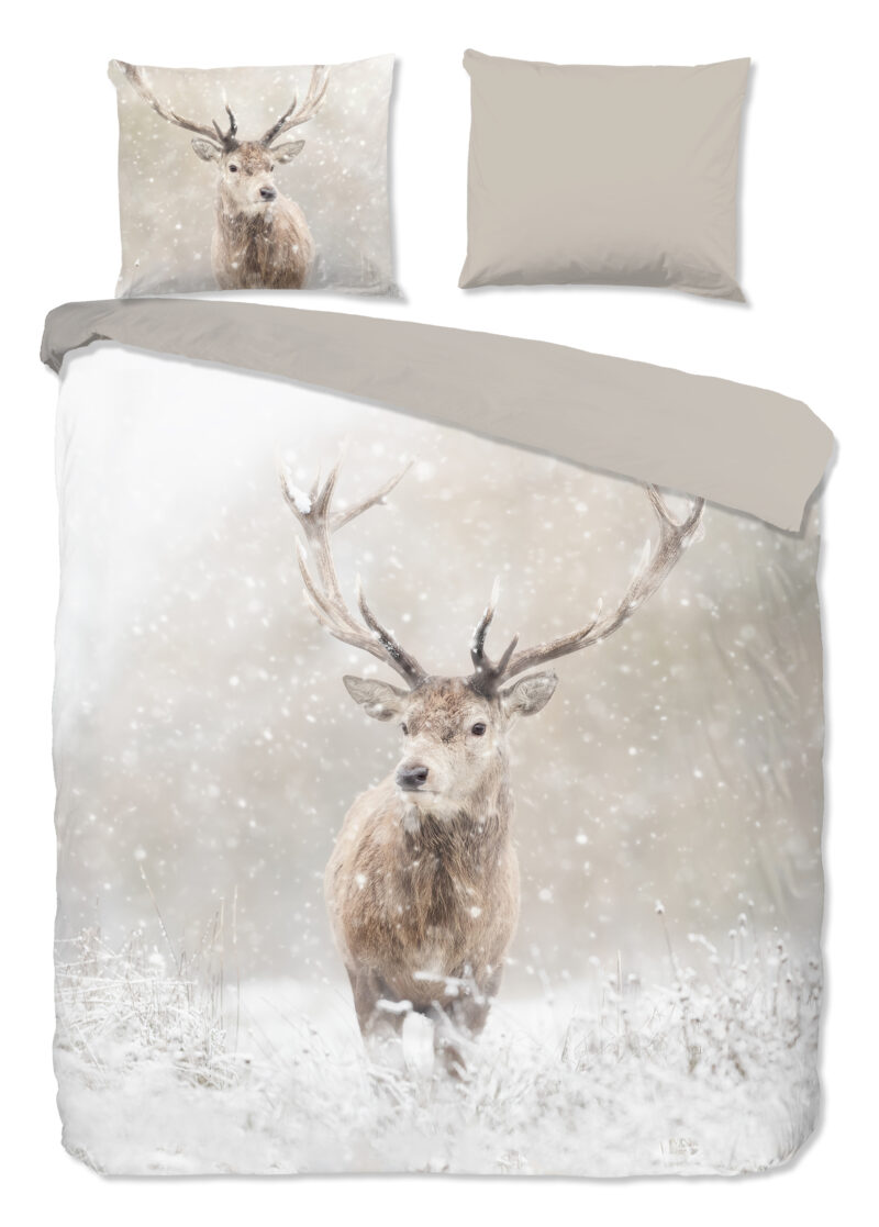 Good Morning Dekbedovertrek "herten in winterlandschap" - Zand - (200x200/220 cm) - Katoen Flanel