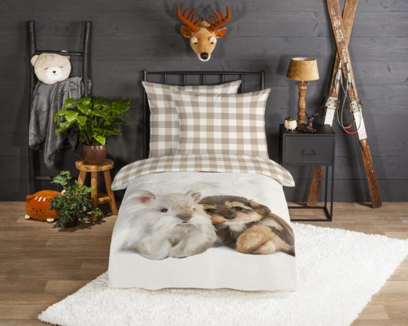 Good Morning Flanellen dekbedovertrek "Cute" - Zand