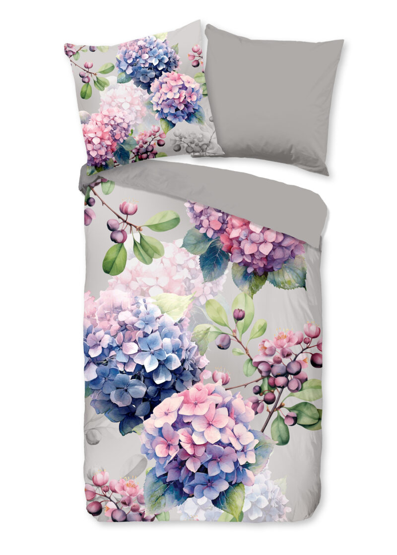Good Morning Dekbedovertrek "hortensia bloemen" - Grijs - (155x220 cm) - Katoen