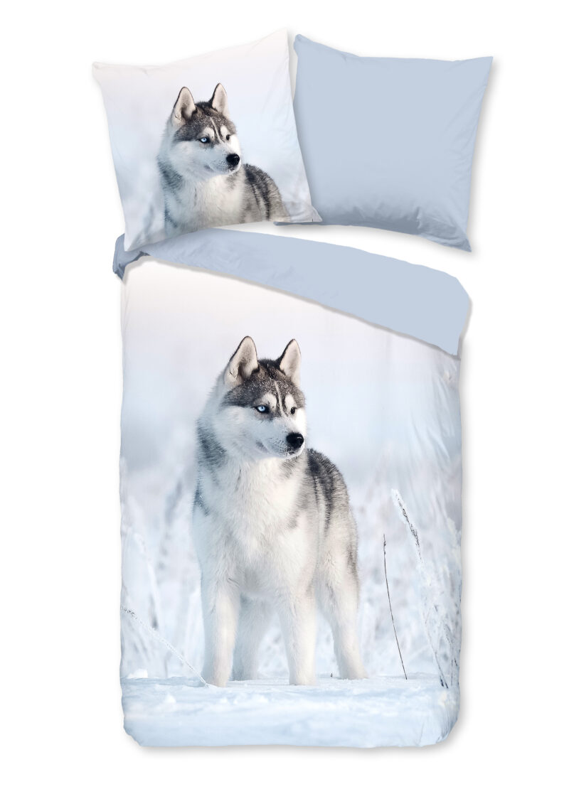 Good Morning Dekbedovertrek "husky hond" - Blauw - (135x200 cm) - Katoen