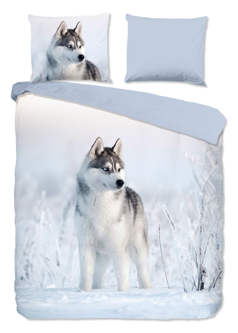 Good Morning Dekbedovertrek "husky hond" - Blauw - (200x200/220 cm) - Katoen