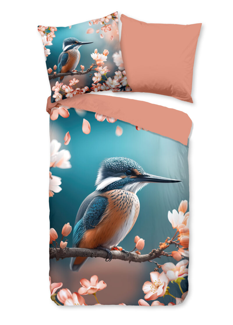Good Morning Dekbedovertrek "ijsvogel met bloemen" - Multi - (155x220 cm) - Katoen
