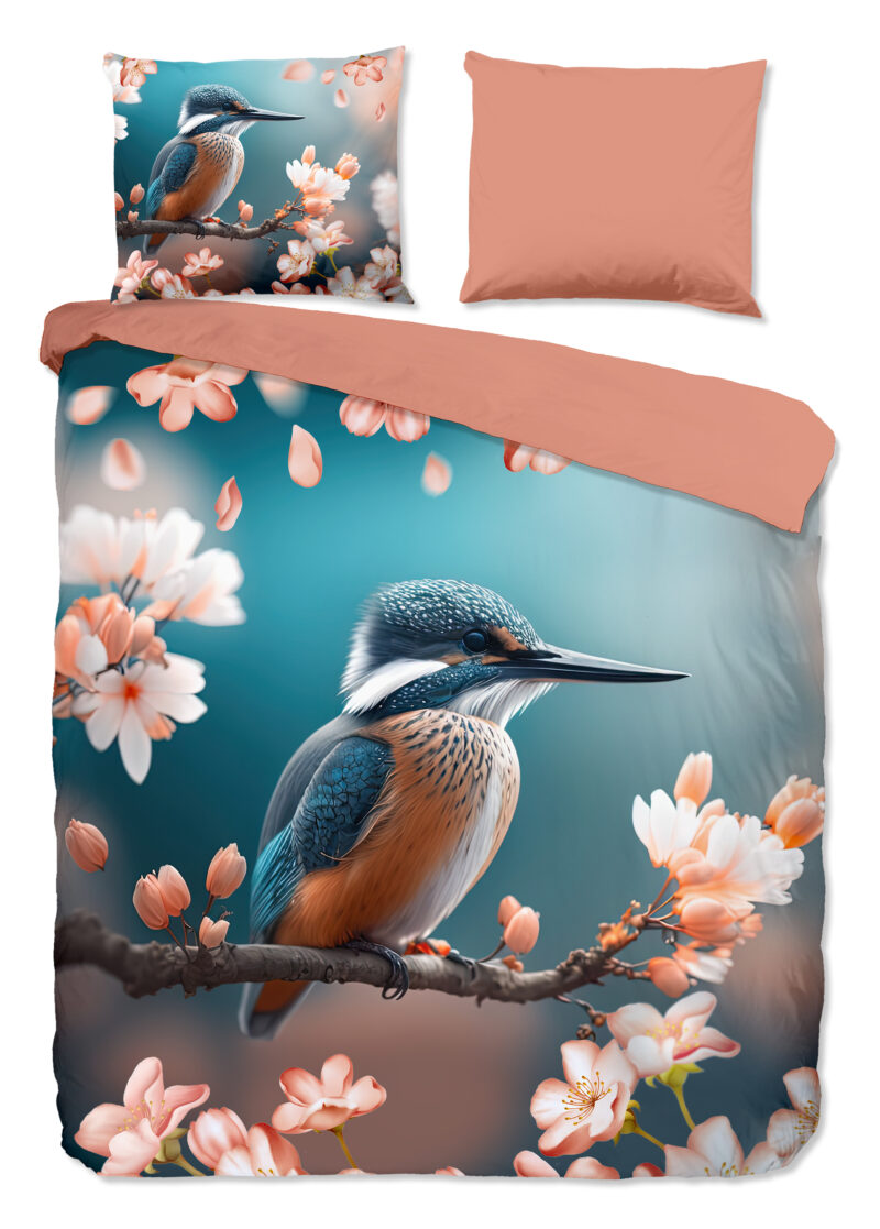 Good Morning Dekbedovertrek "ijsvogel met bloemen" - Multi - (200x200/220 cm) - Katoen
