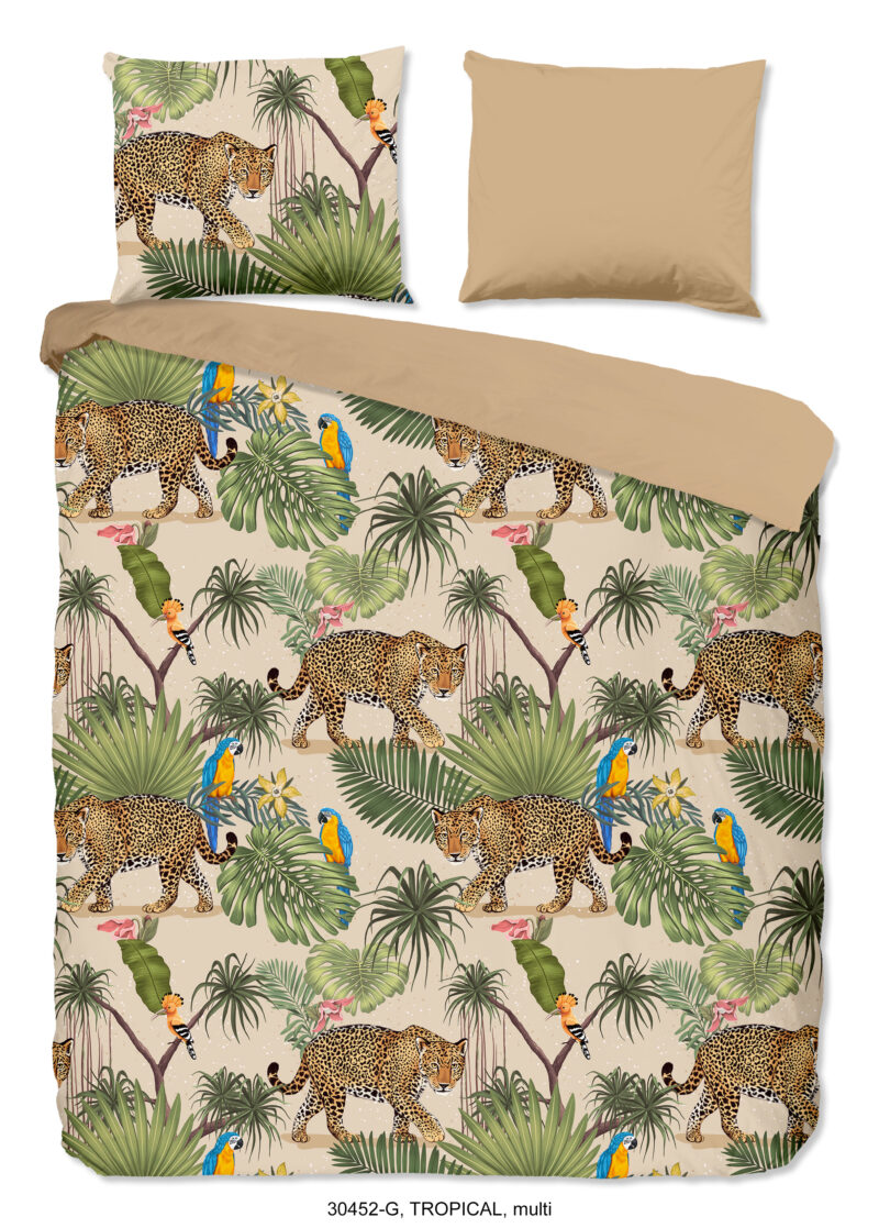 Good Morning Dekbedovertrek "luipaard met bladeren" - Zand - (200x200/220 cm) - Katoen