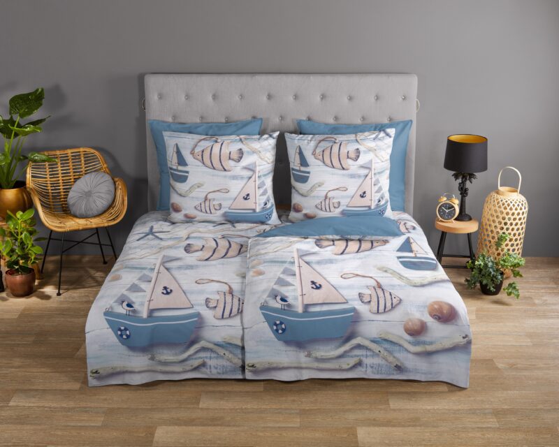Good Morning Katoenen dekbedovertrek  "Maritim" - Blauw