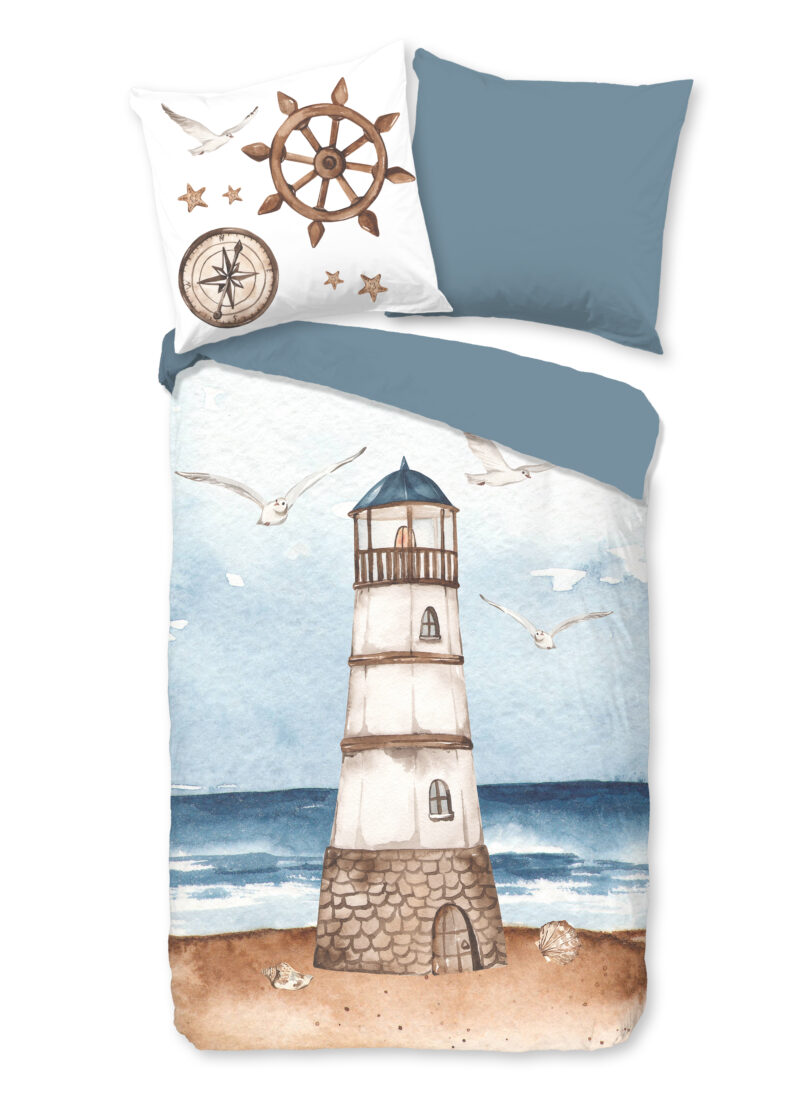 Good Morning Dekbedovertrek "maritiem/ vuurtoren" - Blauw - (135x200 cm) - Katoen