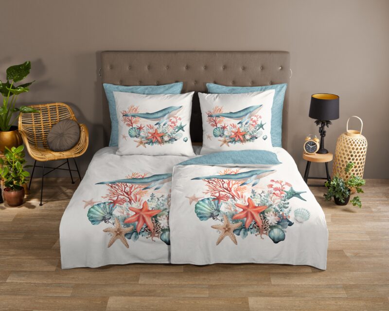 Good Morning Katoenen dekbedovertrek  "Ocean" - Wit