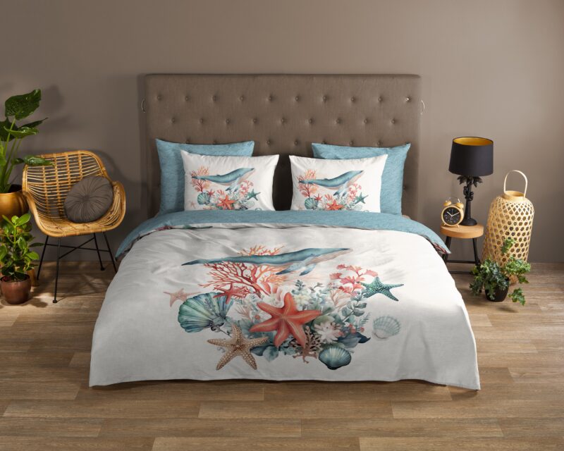 Good Morning Katoenen dekbedovertrek  "Ocean" - Wit