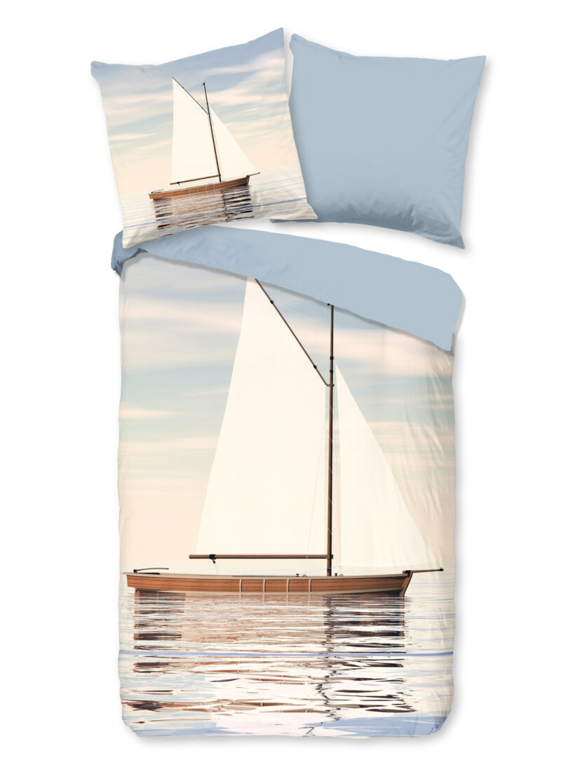 Good Morning Dekbedovertrek "maritiem/ zeilboot" - Blauw - (200x200 cm) - Katoen