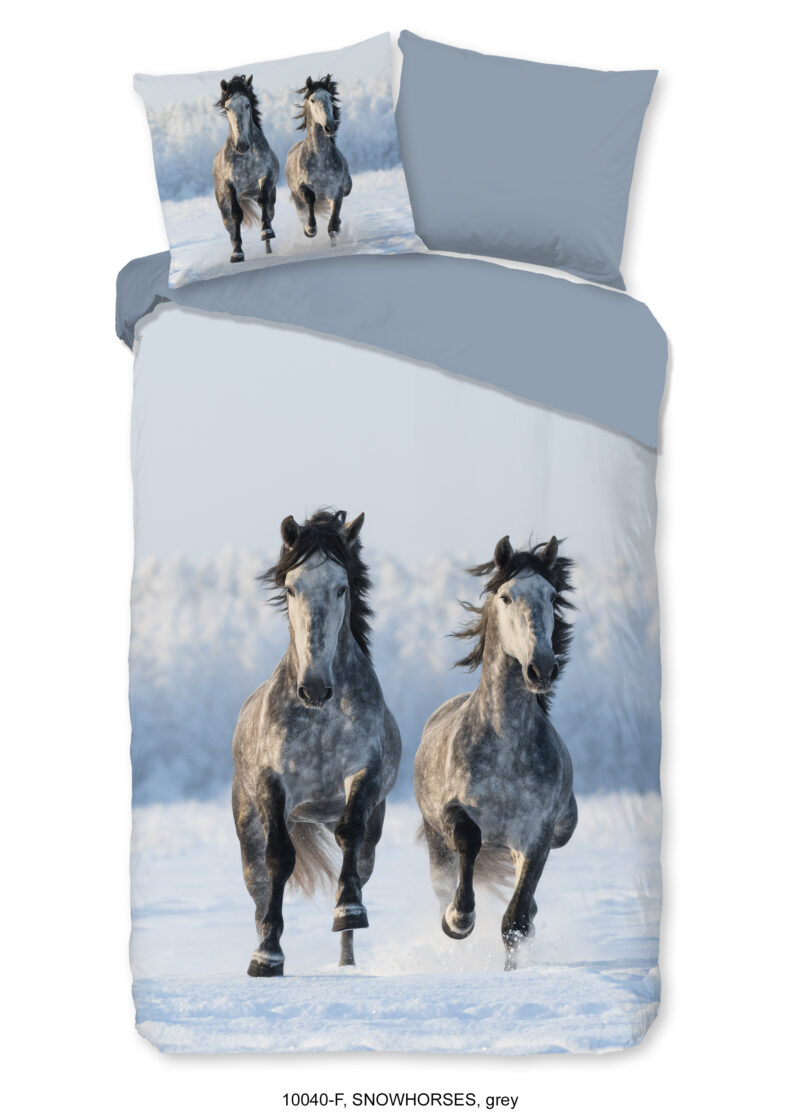 Good Morning Dekbedovertrek "paarden in de sneeuw" - Grijs - (140x200/220 cm) - Katoen Flanel