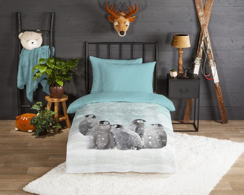 Good Morning Flanellen dekbedovertrek  "Pengu" - Blauw