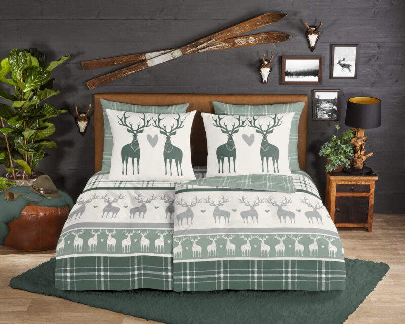 Good Morning Flanellen dekbedovertrek  "Bjirk" - Groen