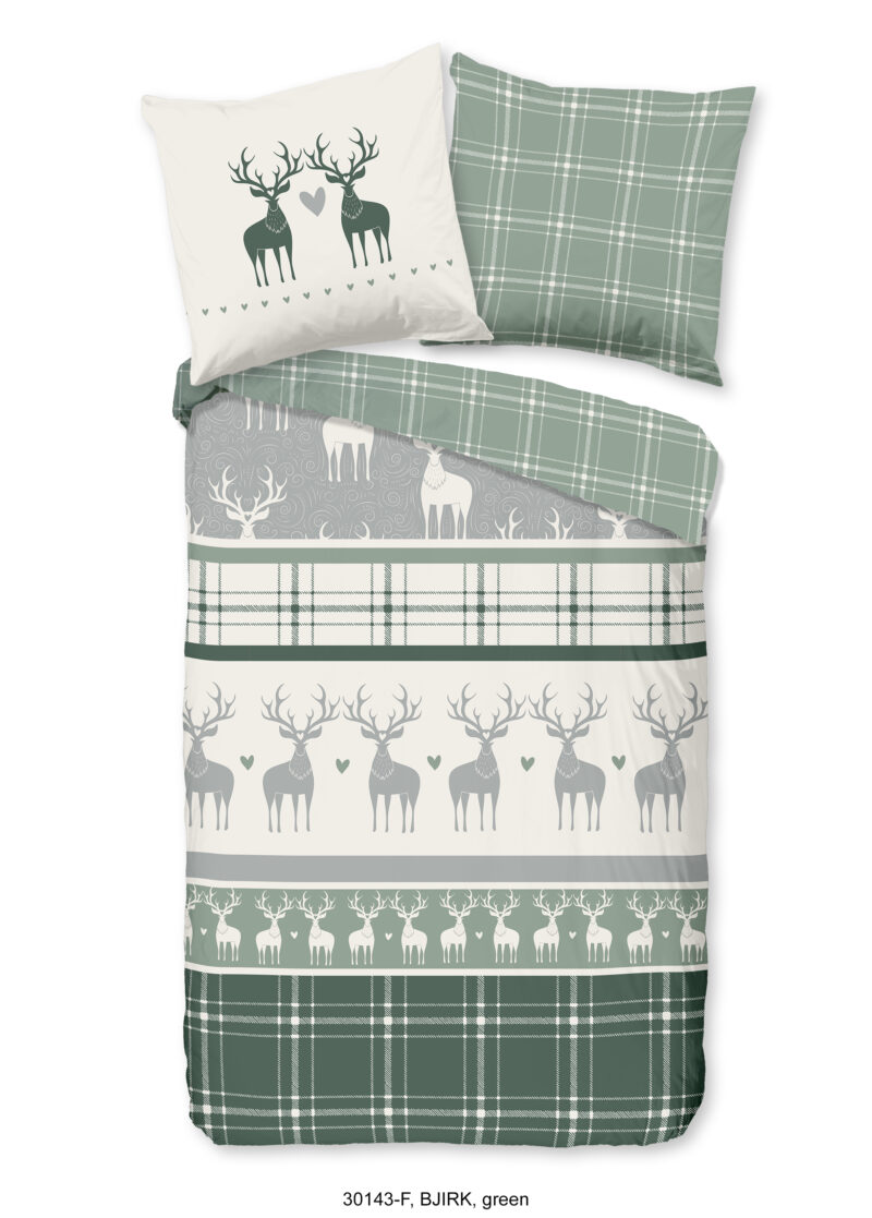 Good Morning Dekbedovertrek "rendieren" - Groen - (135x200 cm) - Katoen Flanel