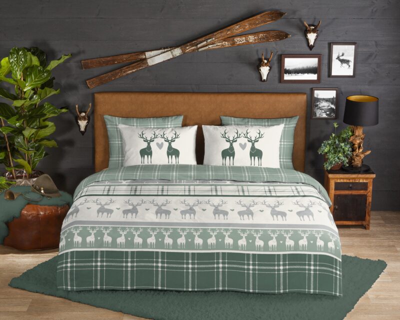 Good Morning Flanellen dekbedovertrek  "Bjirk" - Groen