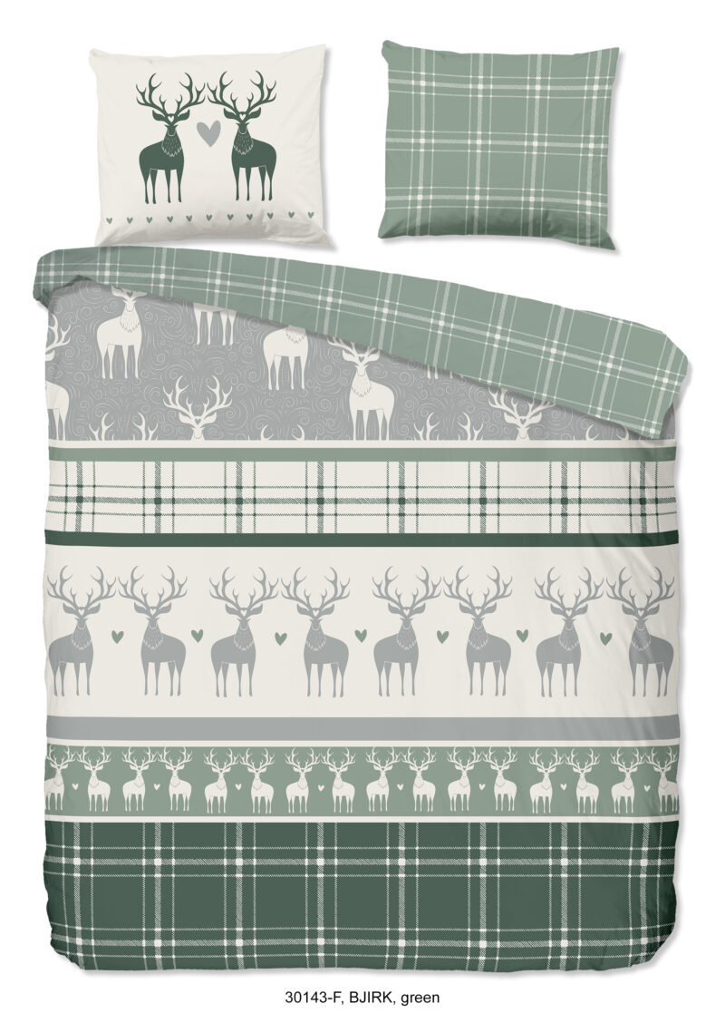 Good Morning Dekbedovertrek "rendieren" - Groen - (240x200/220 cm) - Katoen Flanel