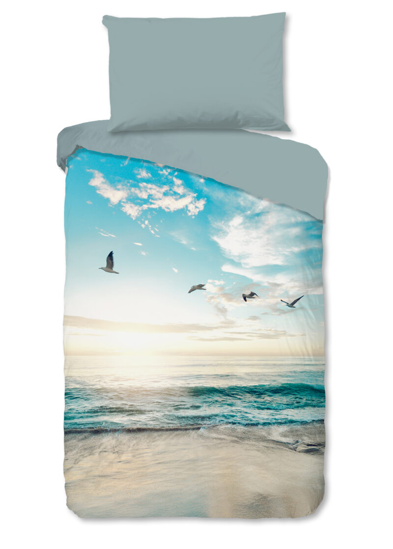 Good Morning Dekbedovertrek "strand/ zee" - Aqua - (140x200 cm) - Katoen