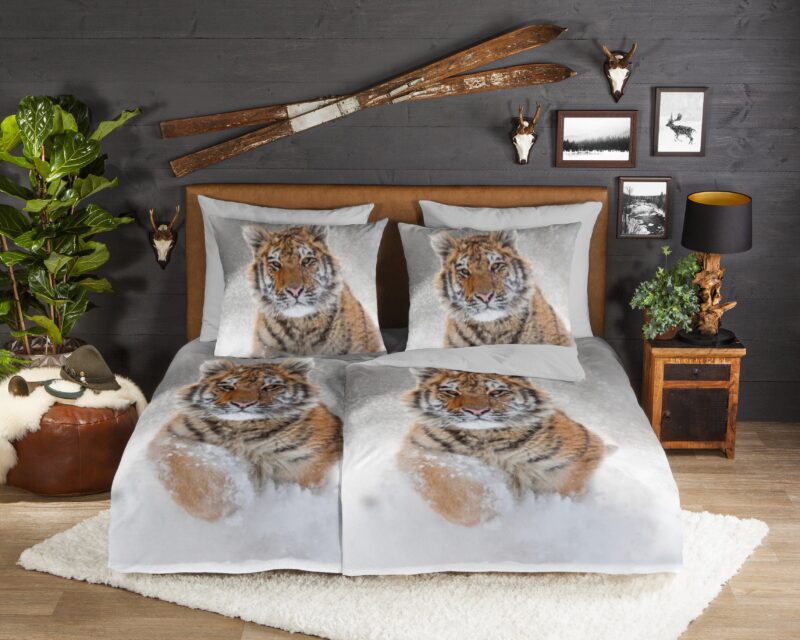 Good Morning Flanellen dekbedovertrek  "Snow Tiger" - Grijs