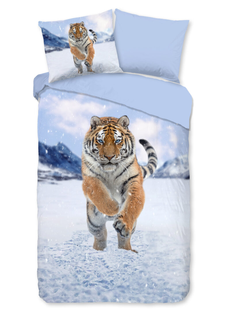 Good Morning Dekbedovertrek "tijger in de sneeuw" - Multi - (140x200/220 cm) - Katoen Flanel