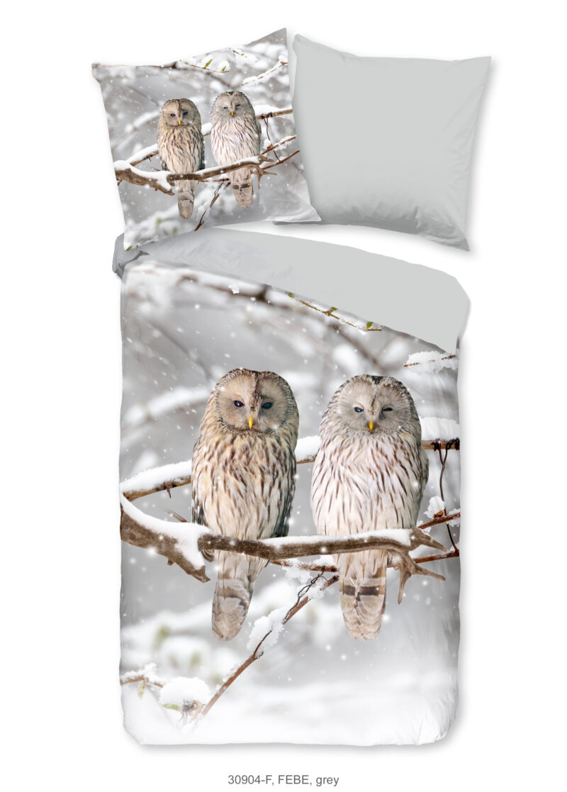 Good Morning Dekbedovertrek "uilen in winterlandschap" - Grijs - (155x220 cm) - Katoen Flanel
