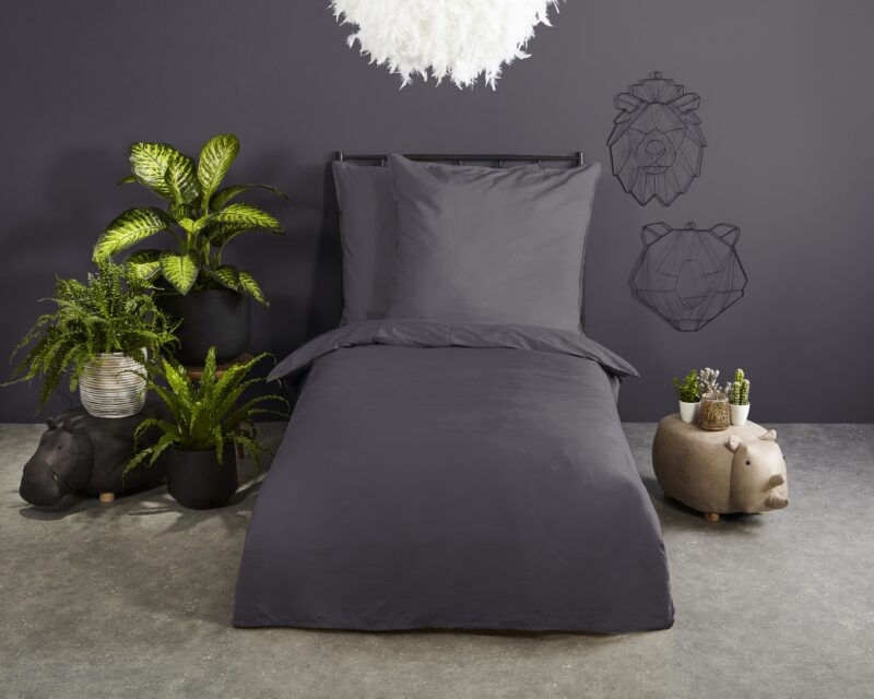 Good Morning Katoenen dekbedovertrek  "uni Anthracite" - Antraciet