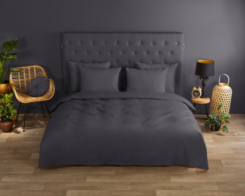 Good Morning Katoenen dekbedovertrek  "uni Anthracite" - Antraciet