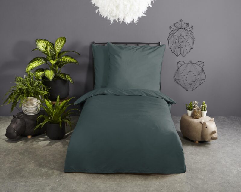 Good Morning Katoenen dekbedovertrek "Uni D.Green" - Groen