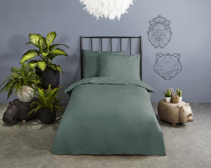 Good Morning Katoenen dekbedovertrek  "Uni Olive Green" - Groen